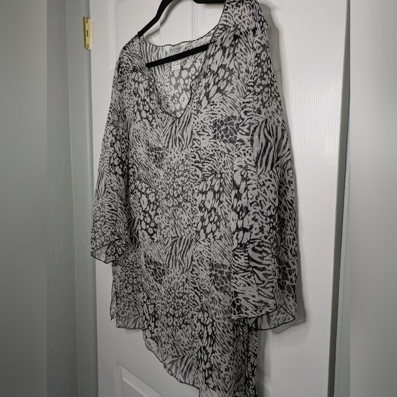 Vintage Silk Animal Print Sheer Overlay Blouse Allison Taylor 1X - Picture 1 of 5